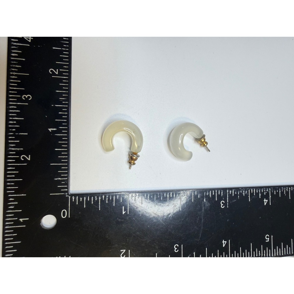 Milky White Translucent Resin Hoop Earrings Chunky C-Shape Minimalist Post Backs